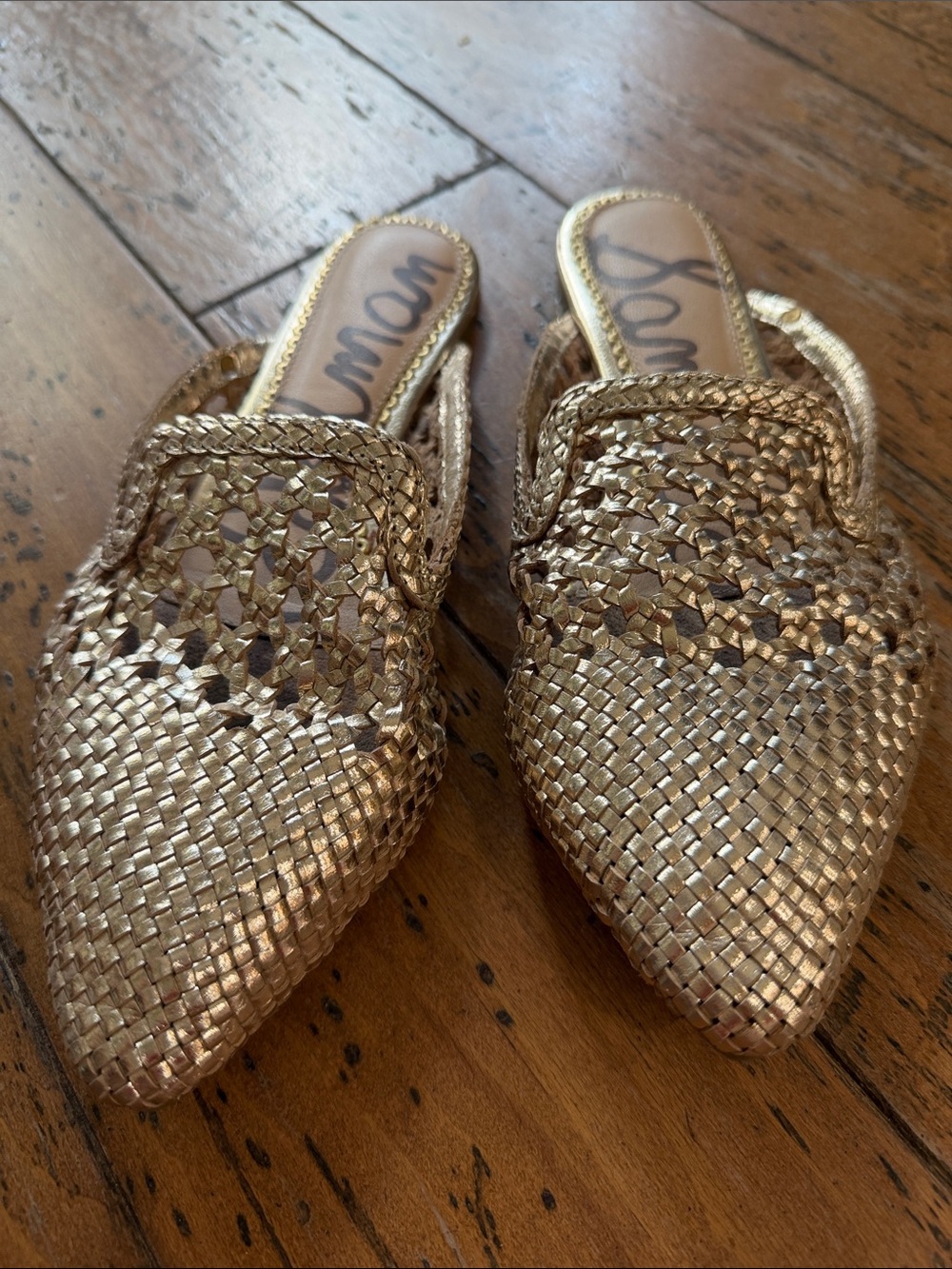 Sam Edelman Woven Gold Genuine Leather Mule Sz 7